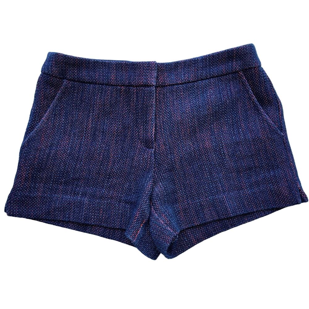 Trina Turk Textured Tweed Shorts Size 2 Navy Magenta Pockets Tailored Chic EUC